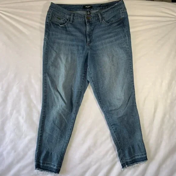 NINE WEST JEANS WOMENS 14 CIGARETTE SKINNY ANKLE BLUE MID RISE FRAY HEM